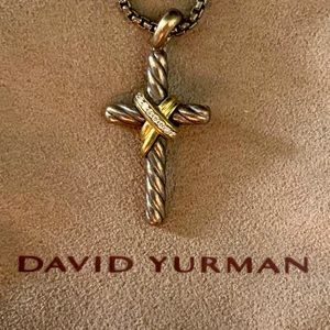 Crossover Cross Necklace in Sterling Silver with Pavé Diamonds